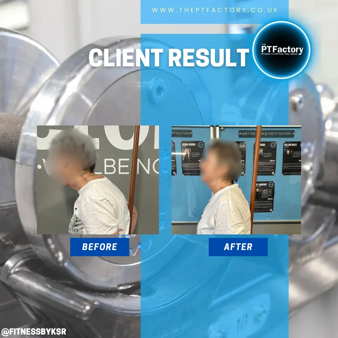 Client before and after - posture and fitness transformation at FitnessbyKSR